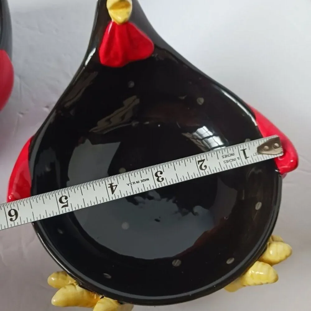 Rooster  2pcs Ceramic Trinket Dish Black White Polka Dots